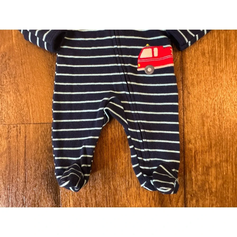 Carters Baby Sleeper Boy Preemie Striped‎ Outfit Romper Blue Red Fire Truck Zips